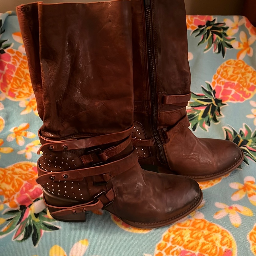 Freebird by Steven Coy Brown Studded Leather Heeled Boots